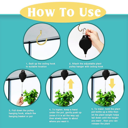 4-Piece Retractable Pulley Hook Hanging System for Garden Plants and Flowers