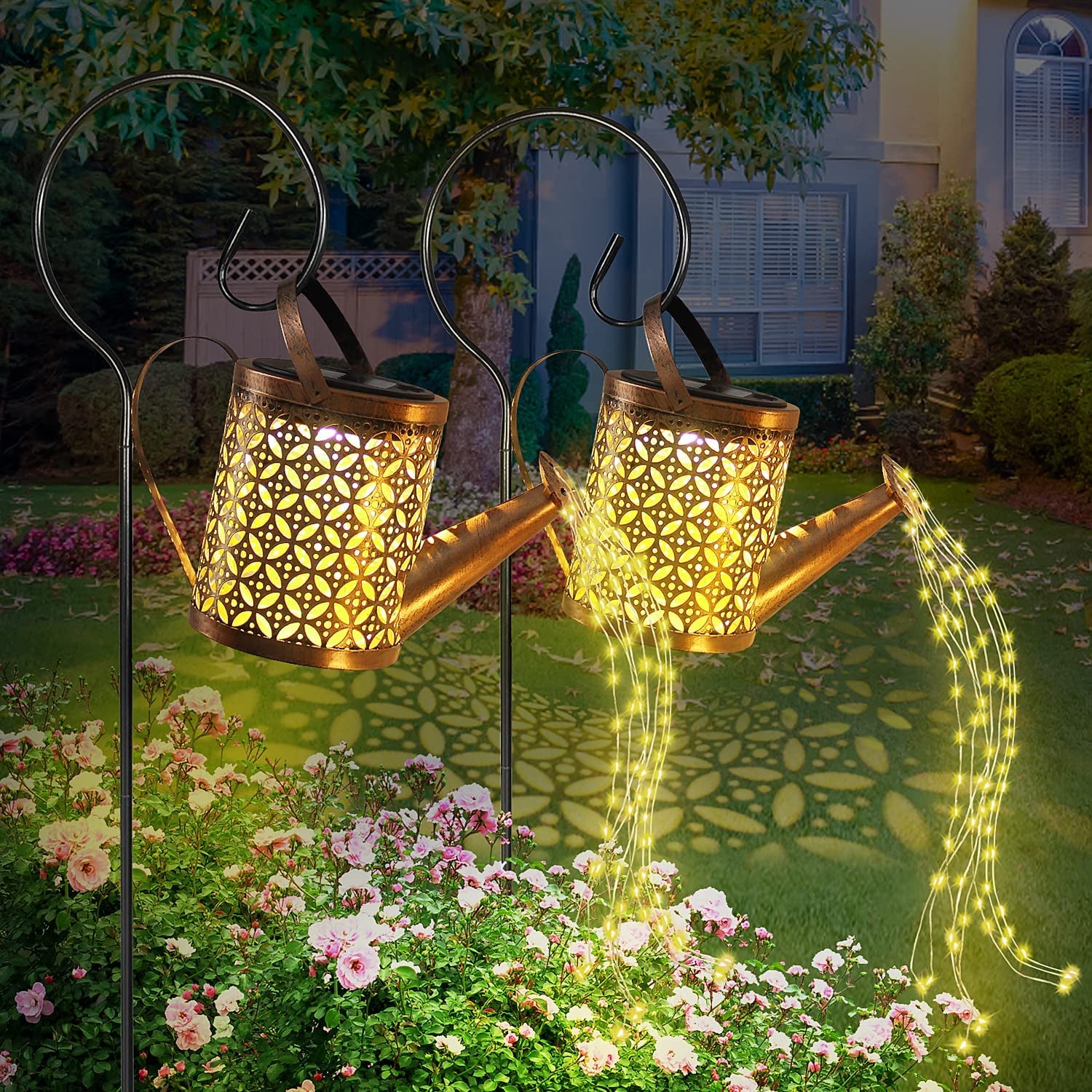 2-Pack Solar Lantern Watering Can - Waterproof Outdoor Hanging Garden Decor for Lawn, Pathway, and Patio