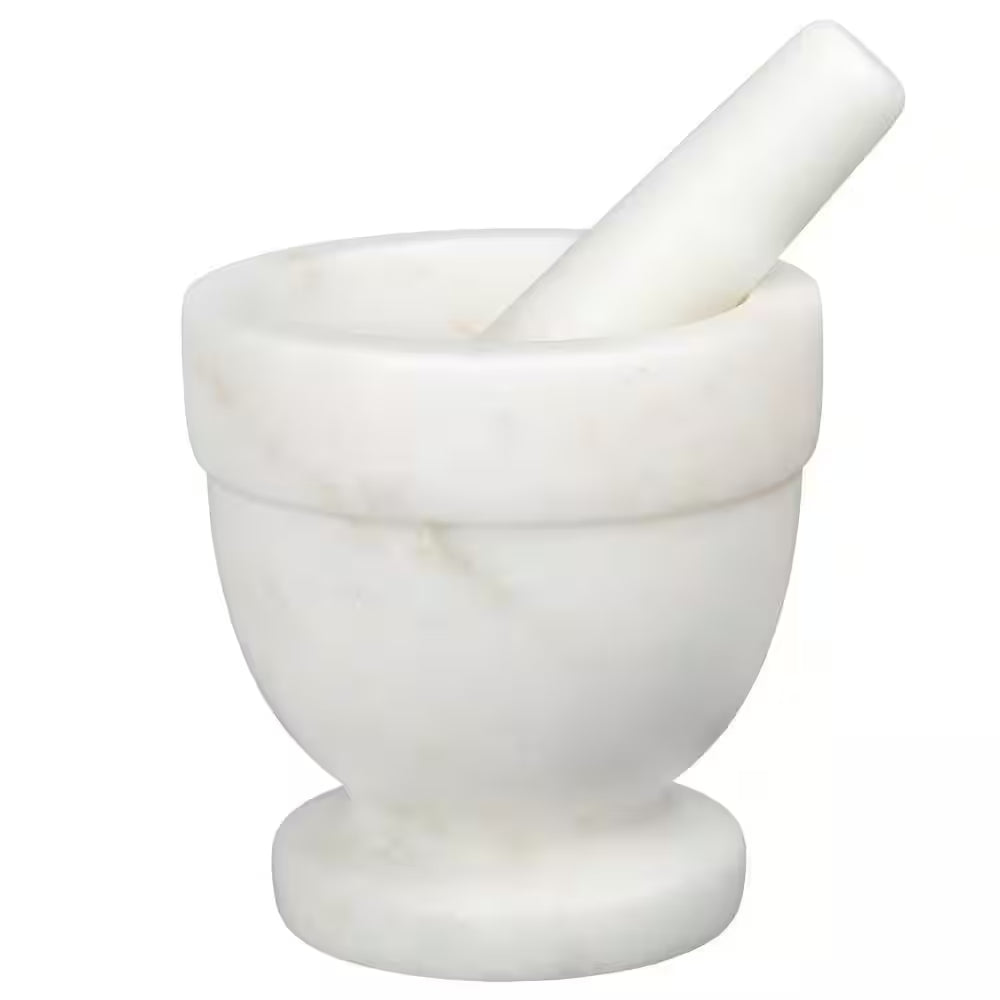 Natural Off-White Marble Mortar and Pestle Set for Herb and Spice Grinding