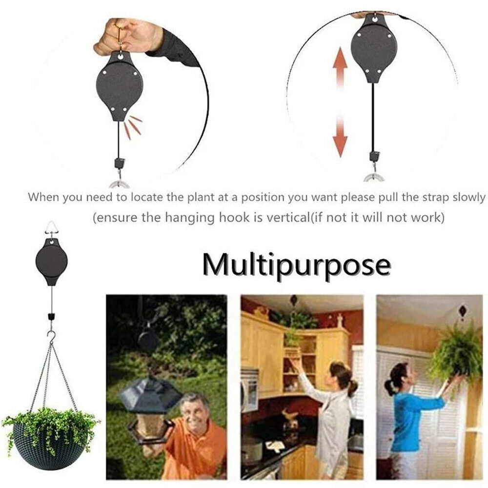 4-Piece Retractable Pulley Hook Hanging System for Garden Plants and Flowers