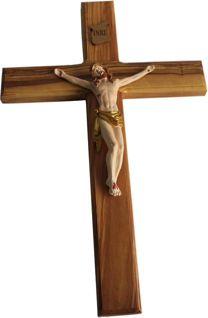 Exquisite 14-Inch Hand-Carved Olive Wood Cross from Bethlehem - Beautiful Wall Hanging Decor with Certificate & Prayer Card