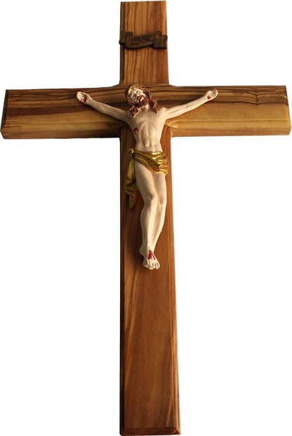 Exquisite 14-Inch Hand-Carved Olive Wood Cross from Bethlehem - Beautiful Wall Hanging Decor with Certificate & Prayer Card