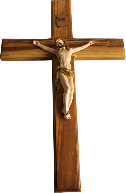 Exquisite 14-Inch Hand-Carved Olive Wood Cross from Bethlehem - Beautiful Wall Hanging Decor with Certificate & Prayer Card