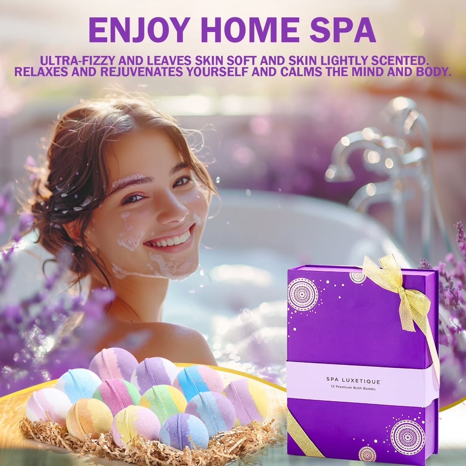 Luxury Bath Bomb Gift Set for Women - 12 Handmade Relaxing Fizzies, Perfect for Mother's Day and Birthdays, 3.12 Oz Each