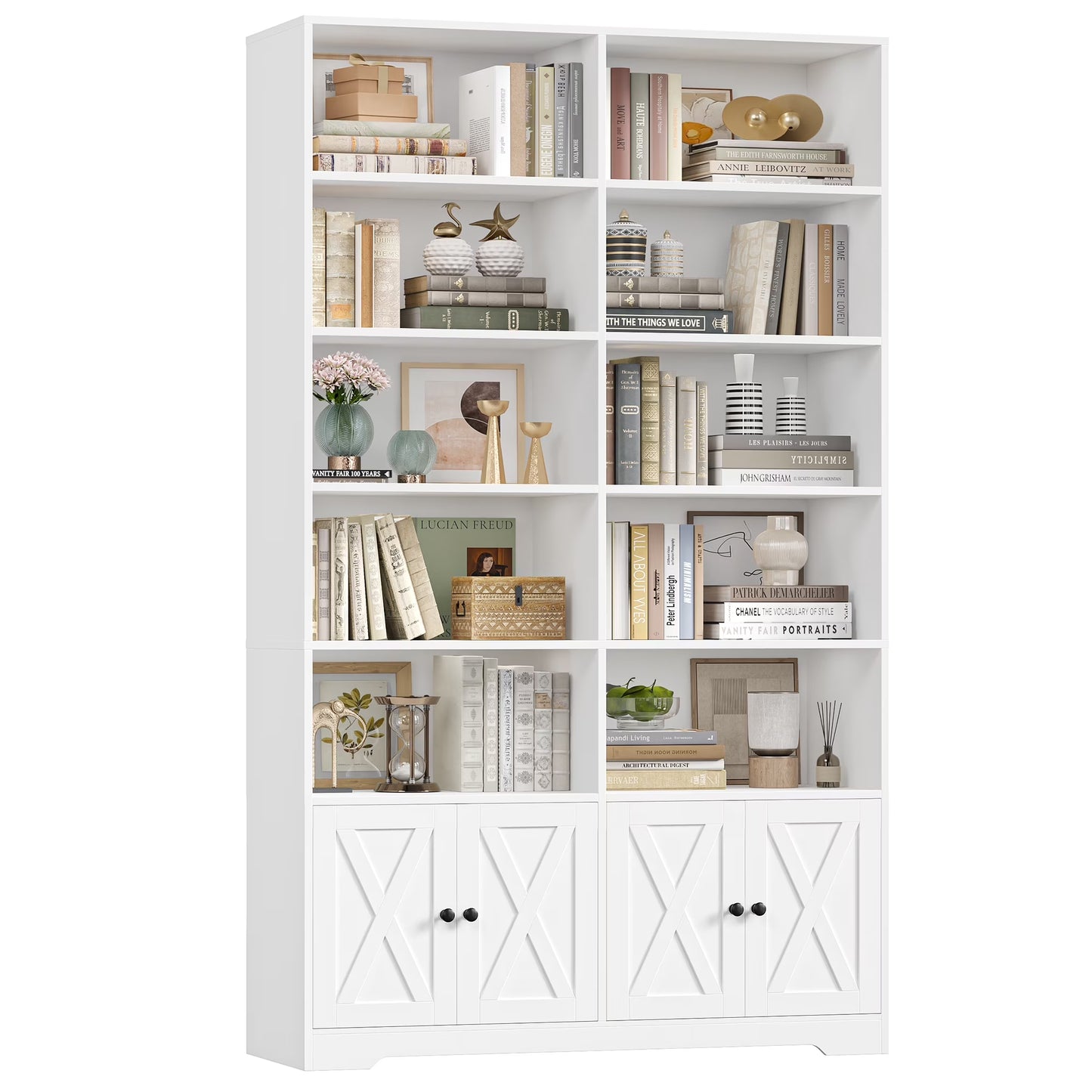 78"H X 47"W Bookcase with Doors, Tall Bookshelves with Storage, 5-Tier Shelves Freestanding Display Bookcase for Home Office and Living Room, White