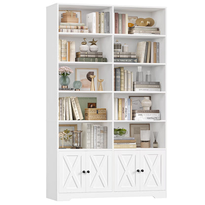 78"H X 47"W Bookcase with Doors, Tall Bookshelves with Storage, 5-Tier Shelves Freestanding Display Bookcase for Home Office and Living Room, White