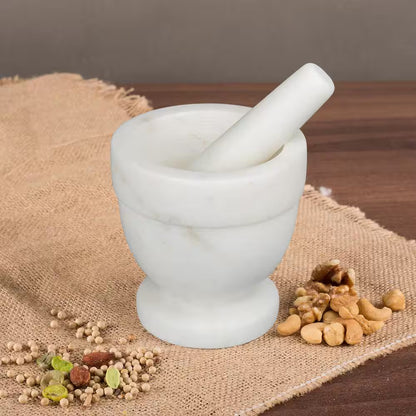 Natural Off-White Marble Mortar and Pestle Set for Herb and Spice Grinding