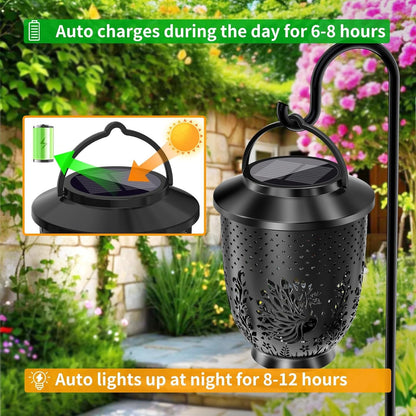 Set of 2 Waterproof Solar LED Hanging Lanterns for Outdoor Peacock Garden Decor