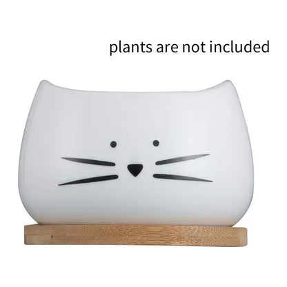 Set of 3 White Ceramic Cat Succulent Window Boxes for Indoor and Outdoor Use, 3.2" L x 3.2" W x 2.66" H
