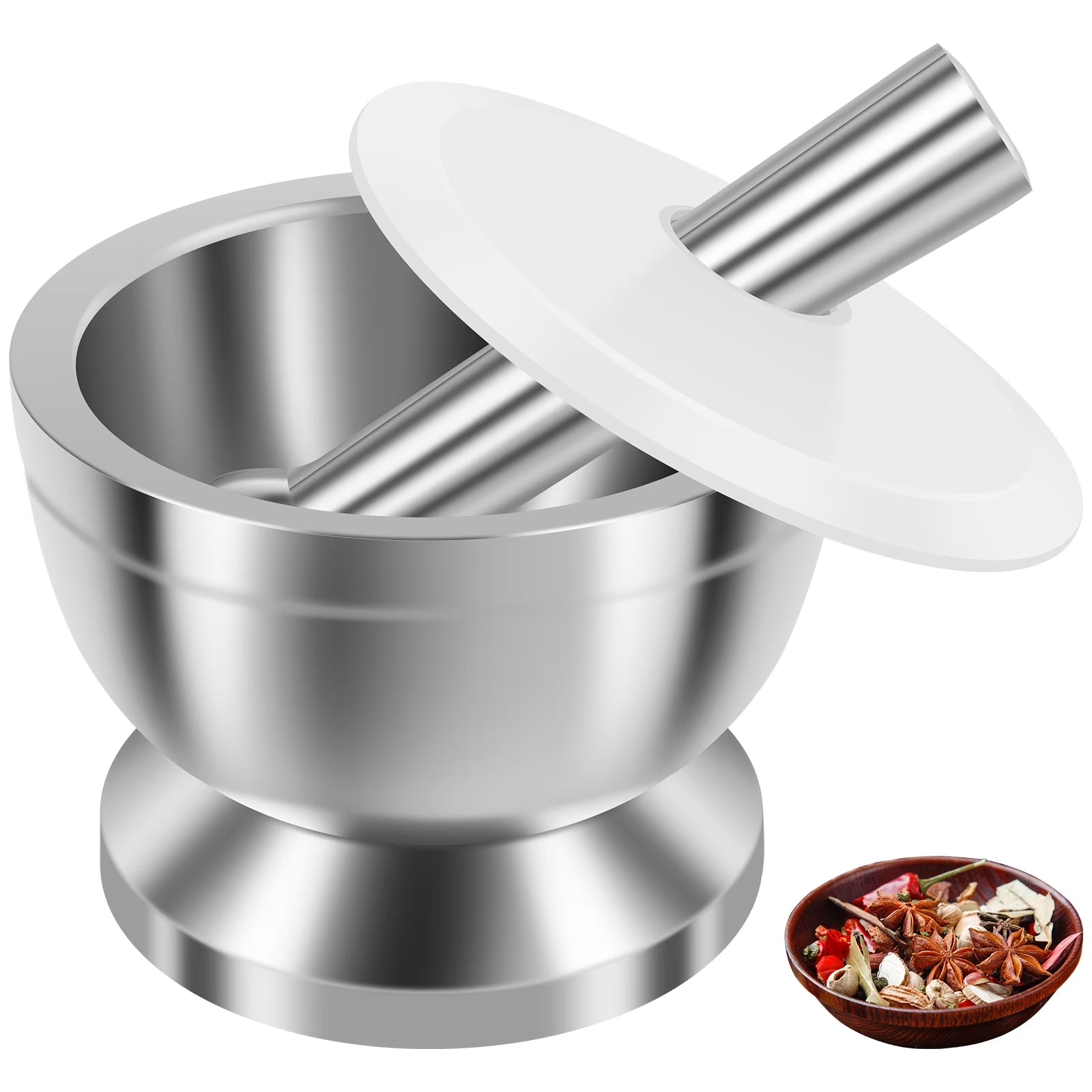 Stainless Steel Mortar and Pestle Set - Efficient Spice Crusher with Silicone Lid and Anti-Slip Base, Rustproof Pill Crusher for Grinding Herbs and Seasonings in the Kitchen
