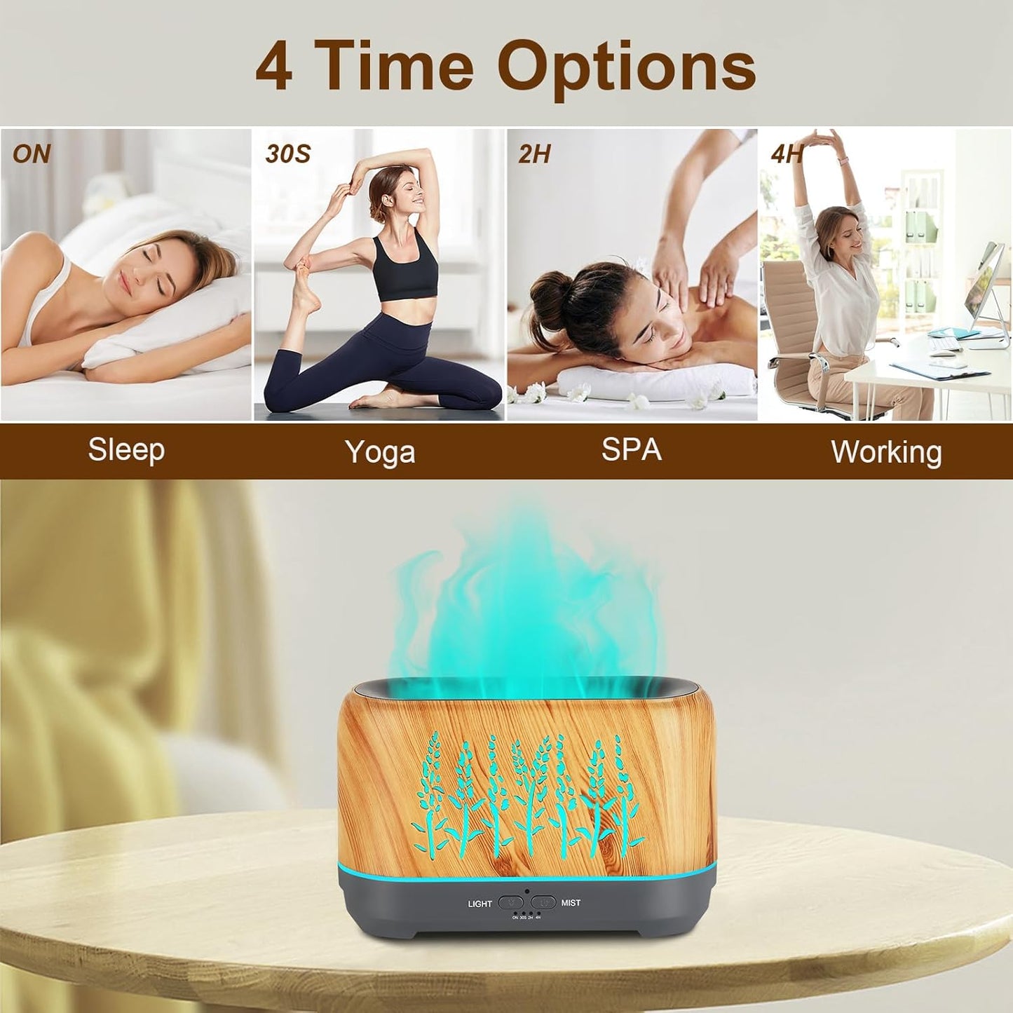 Aromatherapy Ultrasonic Oil Diffuser with Color Flame Ambient Light for Enhanced Room Atmosphere