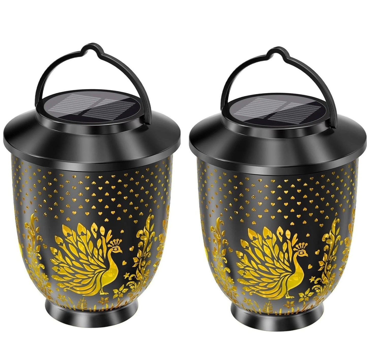 Set of 2 Waterproof Solar LED Hanging Lanterns for Outdoor Peacock Garden Decor