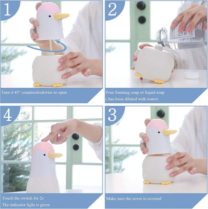 Automatic Soap Dispenser, Rechargeable Touchless Foaming Hand Soap Dispenser, Upgraded Waterproof Hands Free Foam Sanitizer Dispenser for Bathroom, Kitchen, Restaurant- 13.5Oz/ 400Ml Penguin Pink