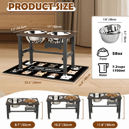 Elevated Adjustable Dog Bowl Stand with Two 58Oz Stainless Steel Bowls for Optimal Neck and Digestive Health