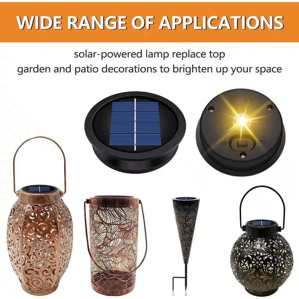 3.2-Inch Warm White LED Waterproof Solar Light Replacement Top Kit for Outdoor DIY Lanterns - Set of 2