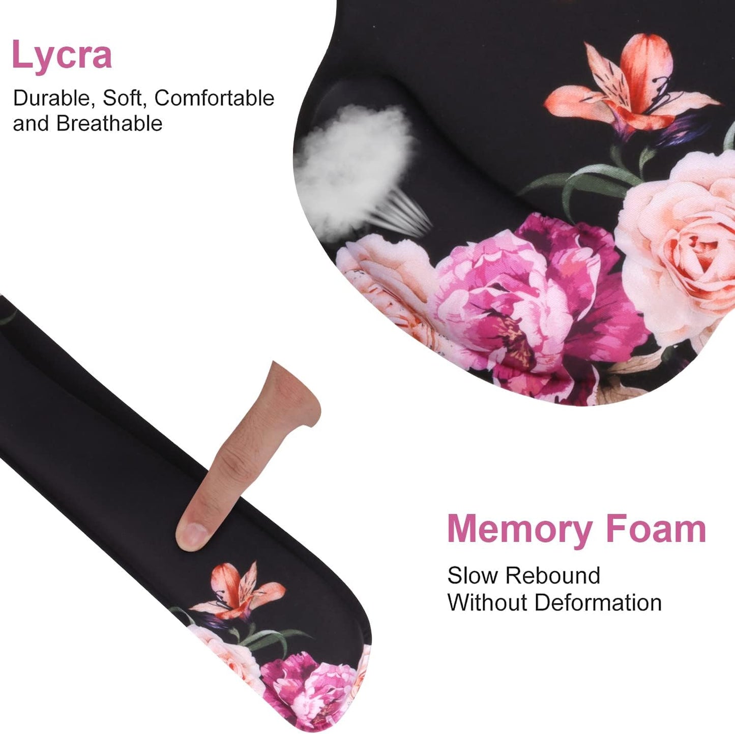 Ergonomic Mouse Pad and Wrist Support Set with Non-Slip Base for Computer and Laptop Use, Featuring Peony Flowers Design, Includes Coasters for Enhanced Comfort and Pain Relief