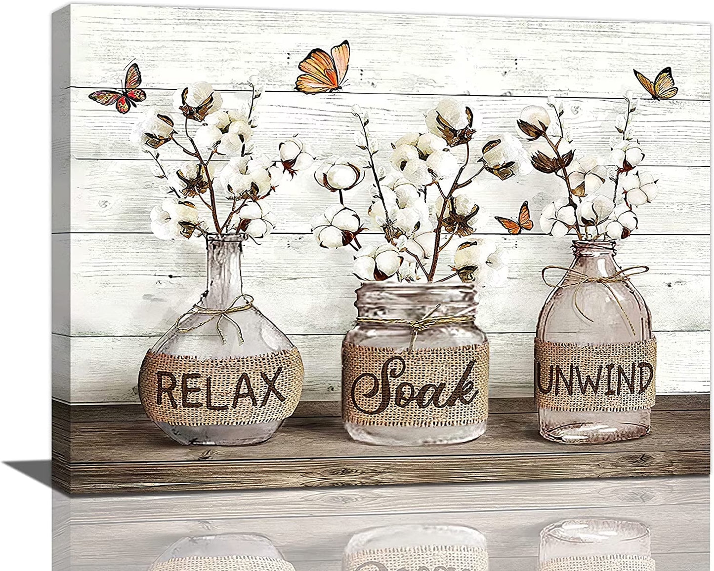 Farmhouse Bathroom Decor Wall Art Rustic Cotton Bathroom Pictures Canvas Print Country Bathroom Relax Soak Unwind Sign Artwork Modern Home Decor for Bathroom Framed Ready to Hang 12"X16"