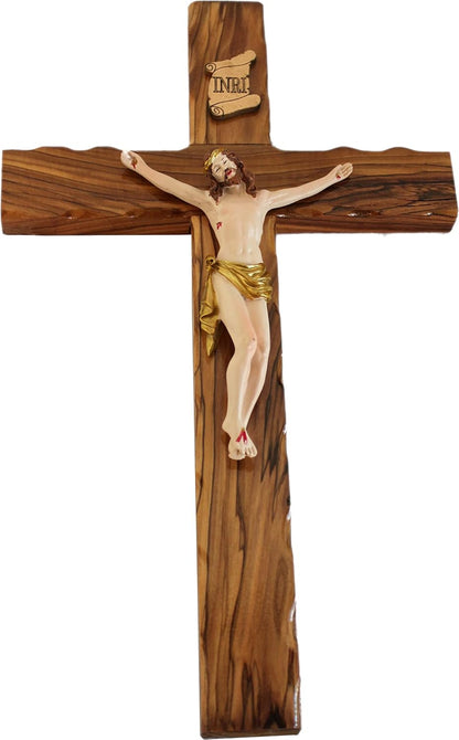 Exquisite 14-Inch Hand-Carved Olive Wood Cross from Bethlehem - Beautiful Wall Hanging Decor with Certificate & Prayer Card