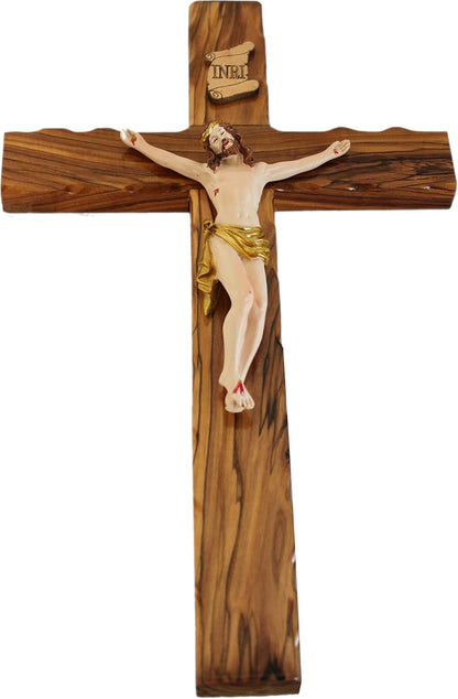 Exquisite 14-Inch Hand-Carved Olive Wood Cross from Bethlehem - Beautiful Wall Hanging Decor with Certificate & Prayer Card