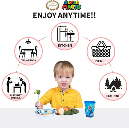 Super Mario Kids Dinnerware Set - Fun 5 Piece Mealtime Kitchen Set for Little Gamers