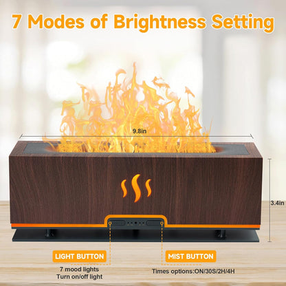 Upgraded 7-Color Ultrasonic Essential Oil Diffuser with Flame Design, 200ml Capacity, Auto-Off Feature for Aromatherapy in Bedroom and Office (Dark Brown)