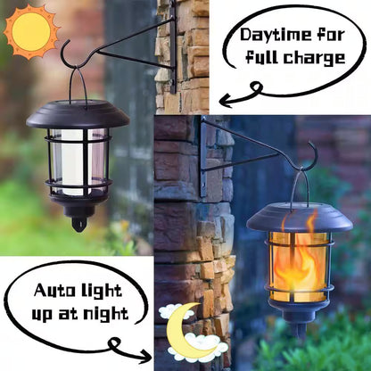 2-Pack Waterproof Solar LED Wall Lanterns with Flickering Flame Effect and Hooks for Outdoor Use