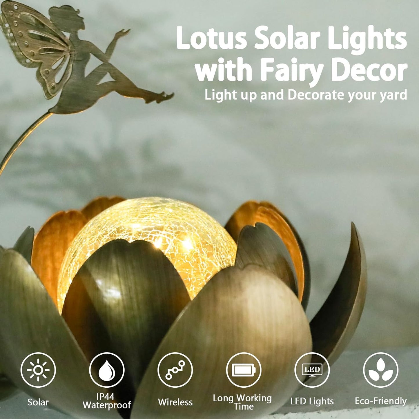 Waterproof Solar Lotus Lanterns for Outdoor Decor - Fairy Glass Crackle Globe Tabletop Lamp for Patios, Pathways, and Gardens