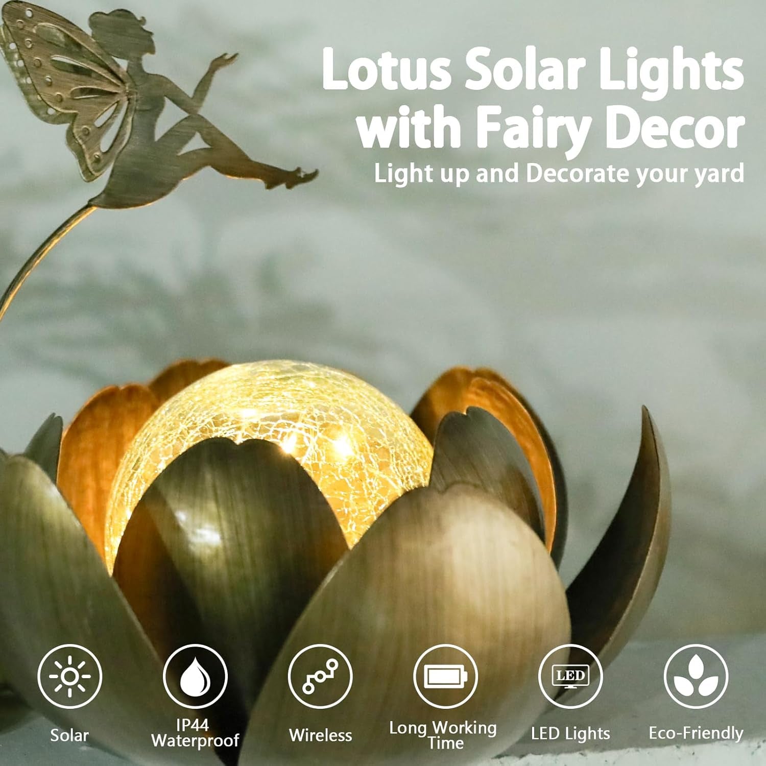 Waterproof Solar Lotus Lanterns for Outdoor Decor - Fairy Glass Crackle Globe Tabletop Lamp for Patios, Pathways, and Gardens