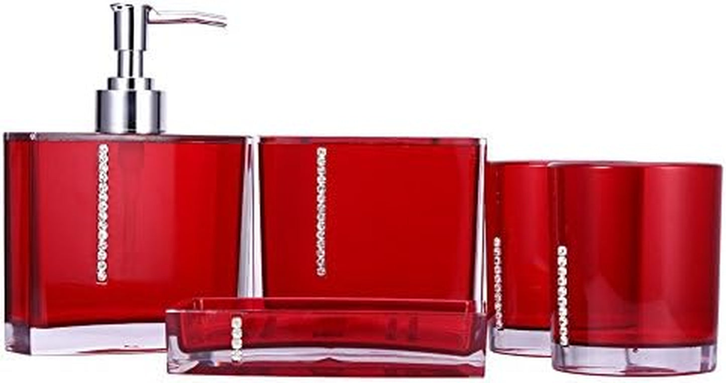 Bathroom Accessories Set, 5-Piece Plastic Gift Set, Toothbrush Holder, Toothbrush Cup, Soap Dispenser, Soap Dish, Toilet Brush Holder, Trash Can