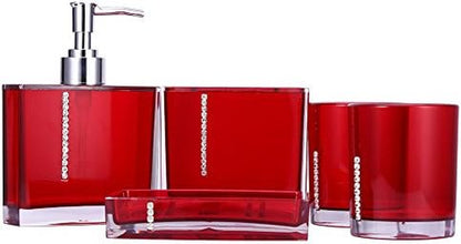 Bathroom Accessories Set, 5-Piece Plastic Gift Set, Toothbrush Holder, Toothbrush Cup, Soap Dispenser, Soap Dish, Toilet Brush Holder, Trash Can