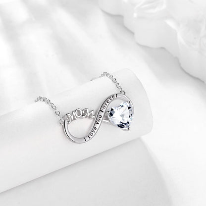 Infinity Heart Necklace for Mom with April Birthstone and White Diamond Pendant, 925 Sterling Silver Jewelry, Birthday Gifts for Women, Mother's Day Gift