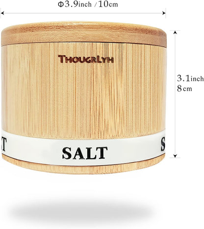 Bamboo Salt and Pepper Container with Swivel Lid and Dual Spoons - 13 oz