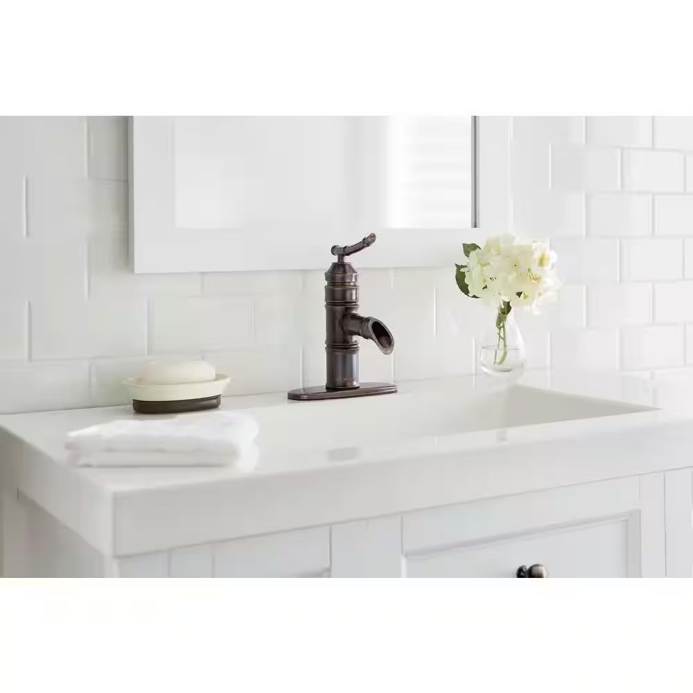 Bamboo Bronze Single-Handle Low-Arc Bathroom Faucet