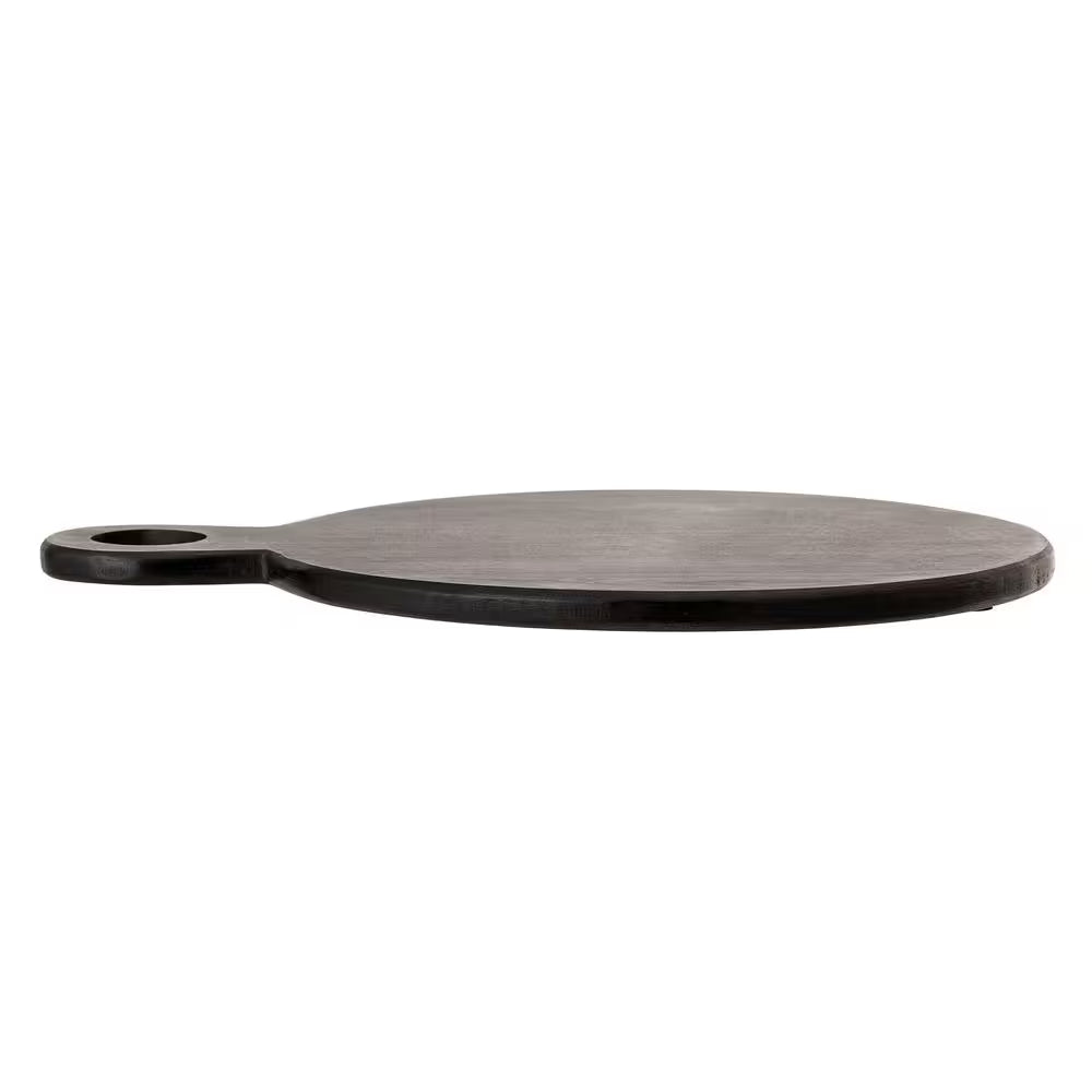 18.75-Inch Black Round Acacia Wood Cheese and Cutting Board with Circular Handle