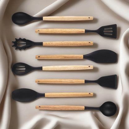 19-Piece Heat-Resistant Silicone Kitchen Utensil Set - Non-Stick and Easy to Clean, Black