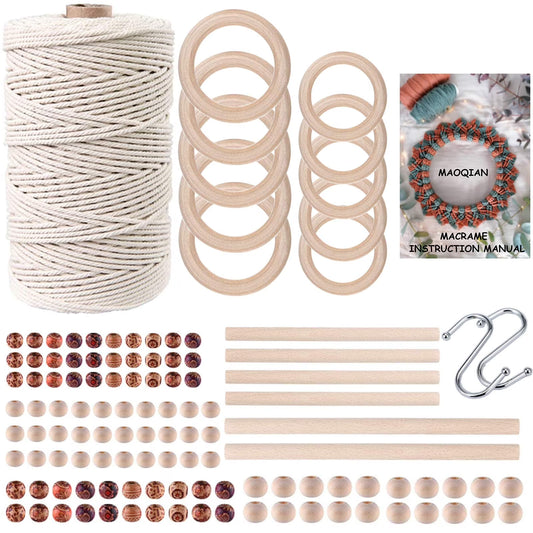 120-Piece Macrame Kit for Beginners - 3mm x 220 Yards Natural Color Macrame Cord for Wall Hangings and Plant Hangers