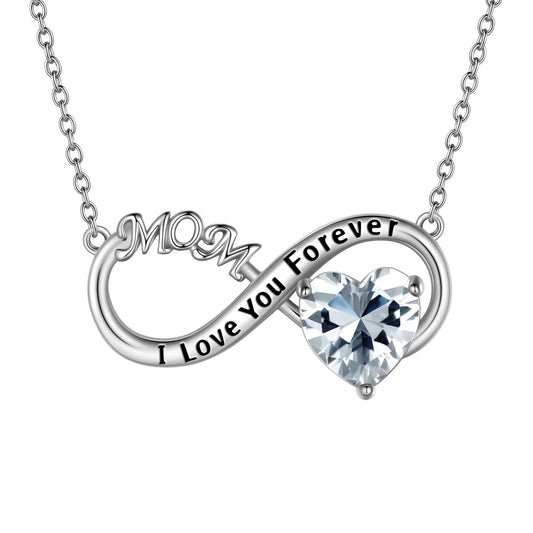 Infinity Heart Necklace for Mom with April Birthstone and White Diamond Pendant, 925 Sterling Silver Jewelry, Birthday Gifts for Women, Mother's Day Gift