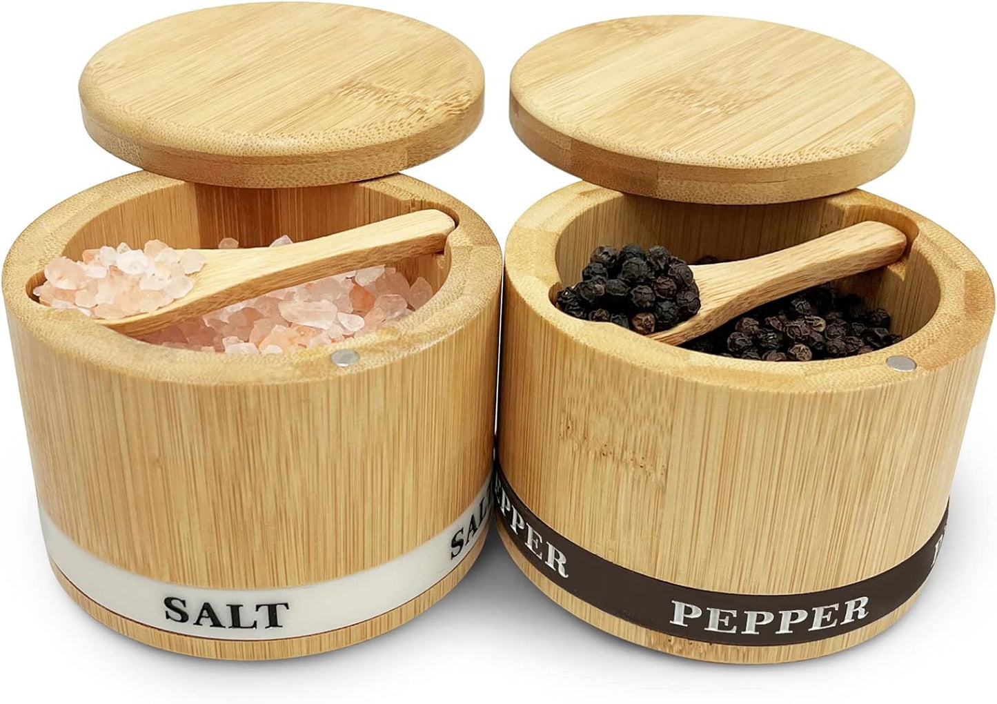 Bamboo Salt and Pepper Container with Swivel Lid and Dual Spoons - 13 oz
