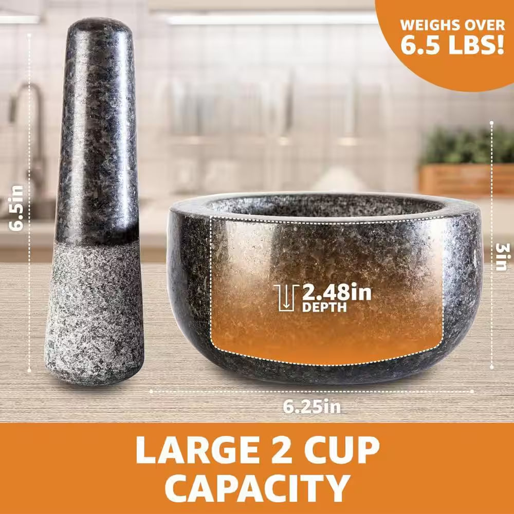 Granite Essentials Black Granite Mortar and Pestle Set with Anti-Slip Base for Culinary Mastery, Herb Crushing, and Spice Grinding