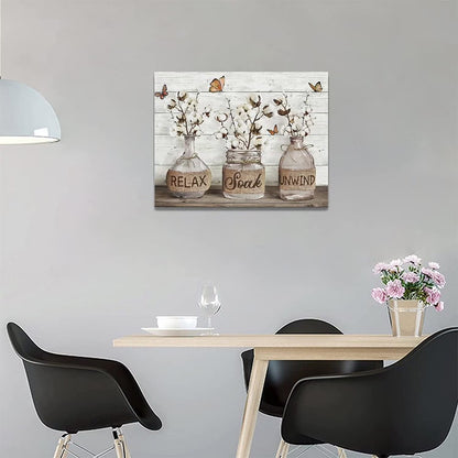 Farmhouse Bathroom Decor Wall Art Rustic Cotton Bathroom Pictures Canvas Print Country Bathroom Relax Soak Unwind Sign Artwork Modern Home Decor for Bathroom Framed Ready to Hang 12"X16"
