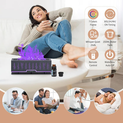 7-Color Essential Oil Diffuser with 6 Essential Oils Gift Set, 200ML Aromatherapy Diffuser for Home, Large Rooms, Bedrooms, and Offices (Gray)