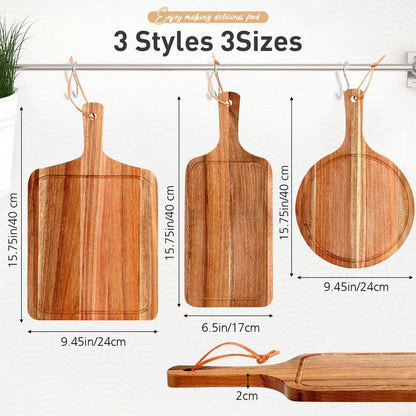 Acacia Wood Cutting Board Set - 3-Piece with Handle and Juice Groove