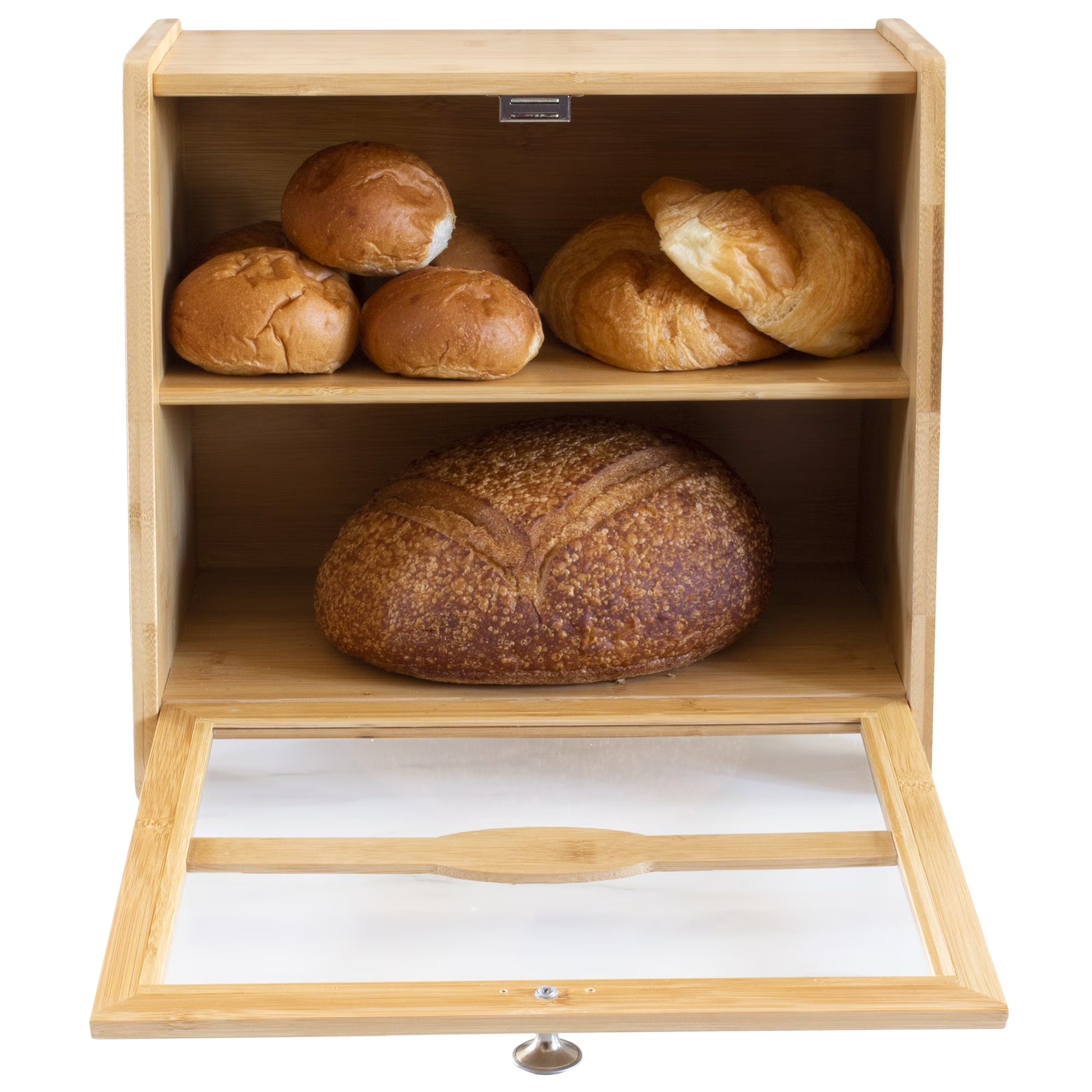 Double-Layer Bamboo Bread Box with Window in Farmhouse Style