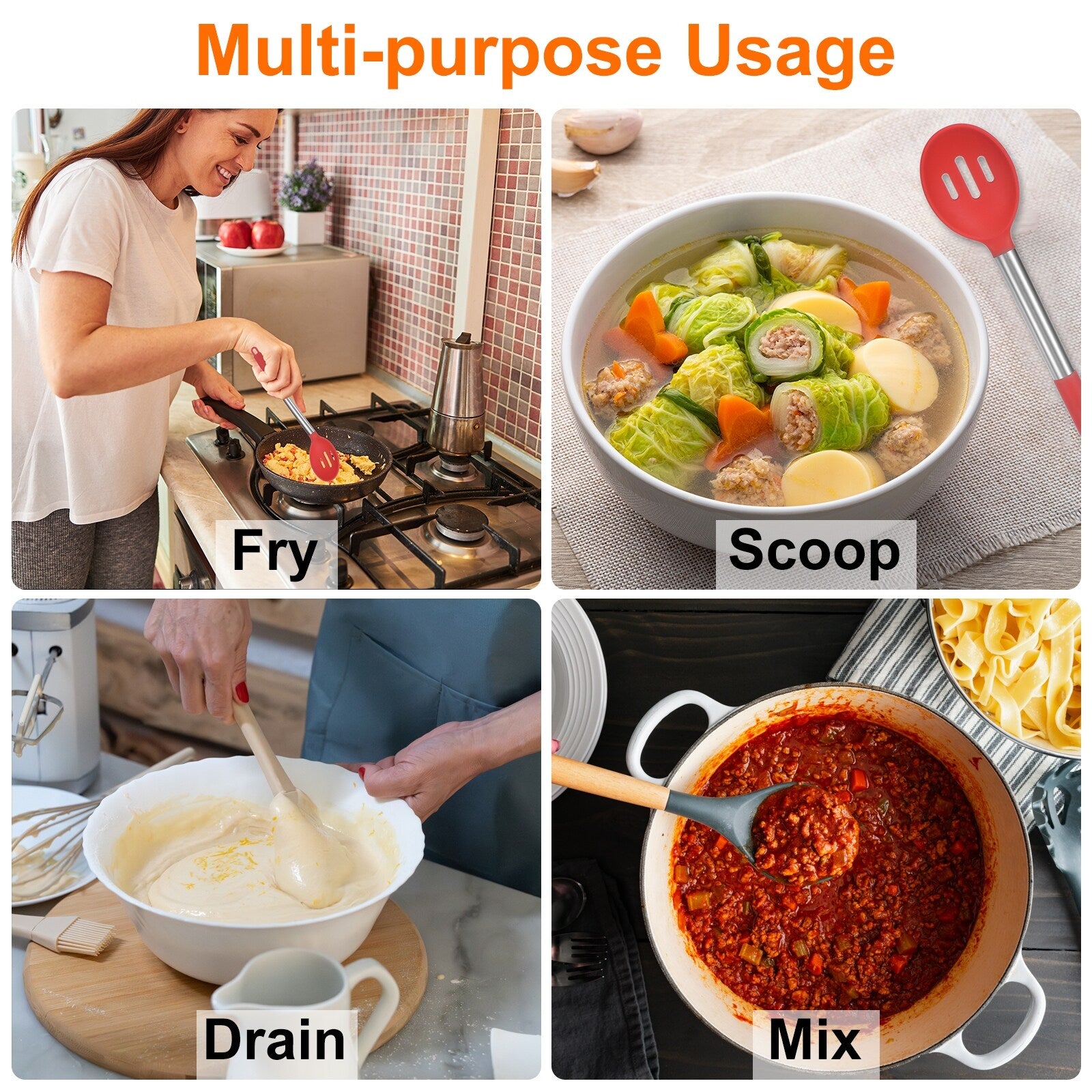 Heat-Resistant Silicone Cooking Utensils Set: Spatulas and Spoons