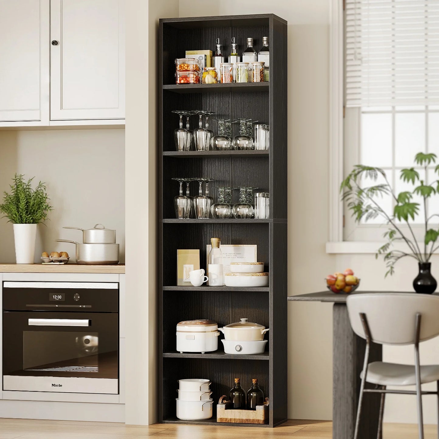 Tall 6-Tier Bookcase, Space-Saving Display Shelf for Living Room, Bedroom, and Home Office in Black