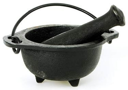 Cast Iron Mortar and Pestle Set in Cauldron Design
