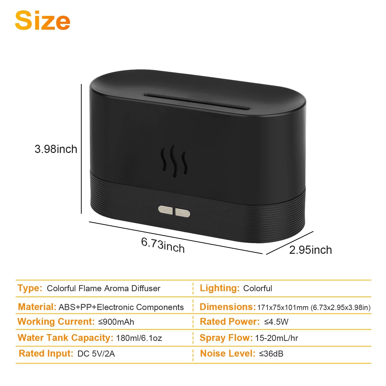 180ml Flame Air Humidifier and Essential Oil Diffuser with 3D USB 7-Color Lighting for Home, Office, Spa, and Gym