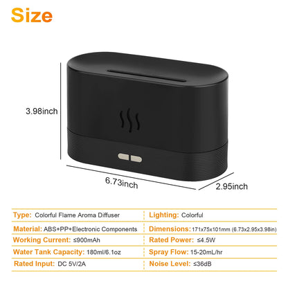180ml Flame Air Humidifier and Essential Oil Diffuser with 3D USB 7-Color Lighting for Home, Office, Spa, and Gym