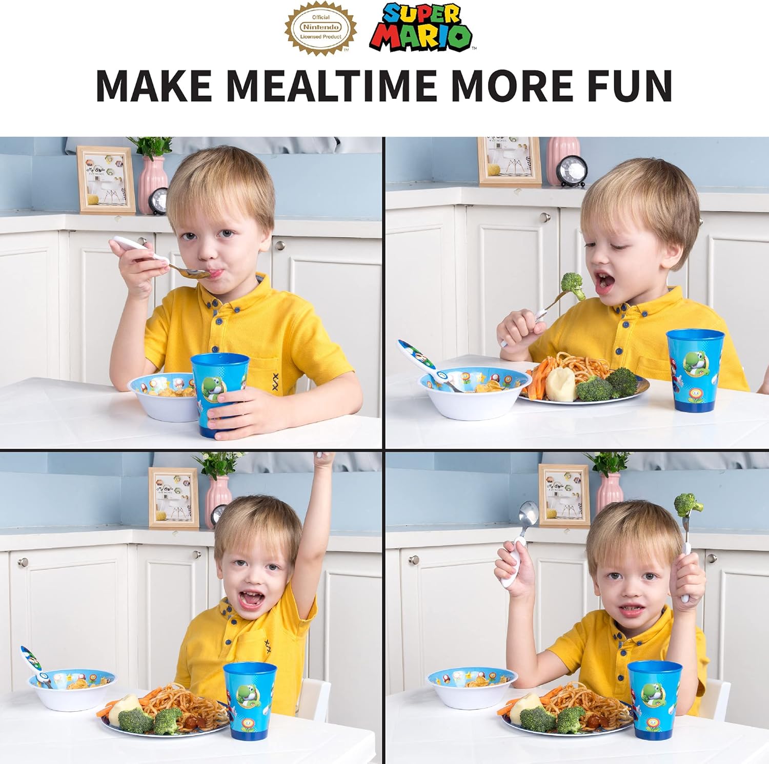 Super Mario Kids Dinnerware Set - Fun 5 Piece Mealtime Kitchen Set for Little Gamers