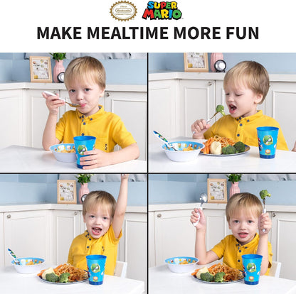 Super Mario Kids Dinnerware Set - Fun 5 Piece Mealtime Kitchen Set for Little Gamers